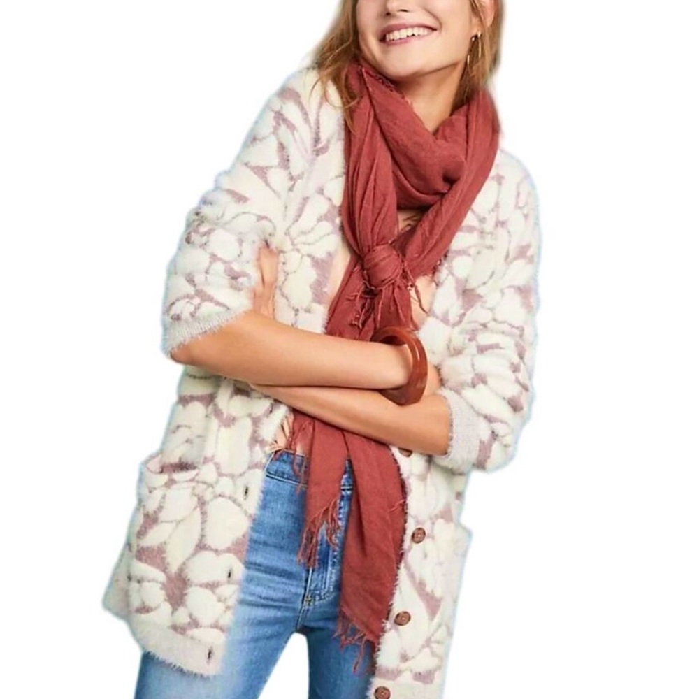 NWOT Anthropologie Women’s Meadow Rue Floral Eyelash Cardigan Sz Small